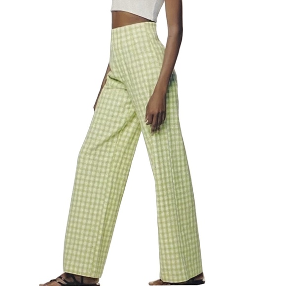 NEW ZARA Gingham Green White Wide-Leg High Rise Pant Emily in Paris Parisian XS - Picture 13 of 14
